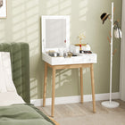 HOMCOM Makeup Vanity Desk with Flip Top Mirror - 23.6" L x 19.7" W x 33.7" H - White-MDF board and solid pine wood legs for sturdiness 