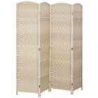 HOMCOM 4 Panel Hand-Woven Freestanding Room Divider for Home Office Bedroom - Light Oak-4-panel folding design with 9 metal hinges allows for easy storage 
