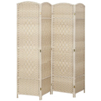 HOMCOM 4 Panel Hand-Woven Freestanding Room Divider for Home Office Bedroom - Light Oak-4-panel folding design with 9 metal hinges allows for easy storage 
