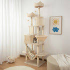 PawHut 81" Large Cat Tree with Scratching Posts, Condos and Beds - Beige-Made from particleboard and a large base for stability 