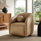 Modway Holland Swivel Vegan Leather Armchair - Toast-Ball Accent Pillows