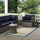 Modway Rim Solid Border Indoor/Outdoor Area Rug - 5 ft W x 8 ft L - Blue/Beige-Tight Low Pile Weave