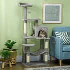 PawHut 56" Cat Tree Tower with Condo, Hammock and Sisal Scratching Posts - Grey-Colour: Grey, Cream White 