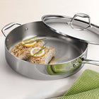 Tramontina 6 Qt Covered Deep Saute Pan Stainless Steel Tri-Ply Clad-Premium Tri-Ply clad construction (18/10 stainless steel, aluminum core, magnetic stainless steel)