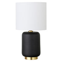Hudson&Canal Lambert 15" Tall Ceramic Table Lamp with Fabric Shade - Matte Black/White-Modern and contemporary design for your living room, workspace, or bed side table
