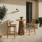 Modway Rowe 3-Piece Outdoor Teak Wood Bar Set - Natural-Faux Rattan Seat And Back
