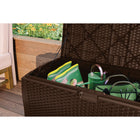 Suncast Resin Wicker Deck Box - 73 Gal. - Java-Pad lockable for added security, lock not included.