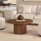 Hudson&Canal Rollan 32" Wide Round Fluted Coffee Table - Satin Walnut-Finished in wood-look satin walnut