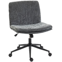 HOMCOM Criss Cross Armless Wide Office Chair with Wheels - Grey-Wide, armless seat allows for cross-legged sitting