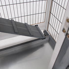 PawHut 35" H Indoor Rabbit Hutch with Wheels, Run and Tray - Grey-Two doors with latches ensure security 
