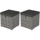 Outsunny 2 Pieces Wicker Outdoor Ottoman with Storage - Dark Grey-Set of two outdoor ottomans, with hidden storage space