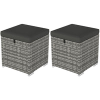 Outsunny 2 Pieces Wicker Outdoor Ottoman with Storage - Dark Grey-Set of two outdoor ottomans, with hidden storage space