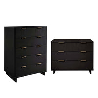 Manhattan Comfort Granville Modern Dresser and Chest Set - Black-Modern-Contemporary with a taste of Glam Bedroom Dresser Set. Includes 1 Chest and 1 Standard Dresser.