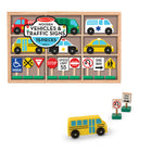 Melissa & Doug 15-Piece Wooden Vehicles and Traffic Signs Set-Scaled to fit popular wooden train tracks