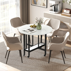 HOMCOM Rolling Drop Leaf Folding Dining Table with Open Storage Shelf for 4-6 - White Marble-Scratch-resistant melamine surface ensures easy cleaning and upkeep 