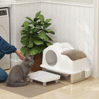 PawHut Extra Large Stainless Steel High Sided Cat Litter Box-Spacious interior provides comfortable movement for cats 