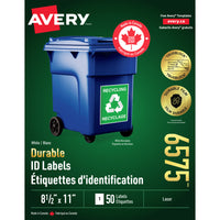 Avery White Laser Durable I.D. Labels, 8-1/2" x 11", 50 Pack, (06575)-Permanent, Rectangular label