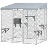 PawHut 76" H Galvanized Steel Catio Outdoor Cat Enclosure with 420D Canopy - Silver-Spacious 3㎡ (32 sq. ft) area accommodates 1-3 cats comfortably 
