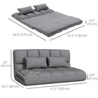 HOMCOM Foldable Adjustable Floor Lazy Sofa Sleeper with 2 Pillows - Grey-51.2" (130 cm) wide seat suit for 2 person use