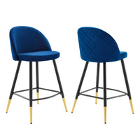 Modway Cordial Performance Velvet Counter Stools - Navy - Set of 2-Retro Modern Counter Stools
