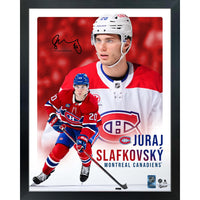 Frameworth Juraj Slafkovsky Canadiens Portrait Collage - Framed Print - 16" W x 20" L-Officially licensed by the NHL and NHLPA - features Juraj Slafkovsky and the Montreal Canadiens with a printed facsimile signature