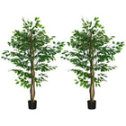 HOMCOM 5' Artificial Ficus Trees for Indoor Home Decor - Green - 2 Pack-Two pack. Beautiful artificial ficus design plant 