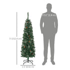 HOMCOM 5' Artificial Slim Christmas Tree with Pine Cones - Green-The section design makes the tree quick and easy to set up 