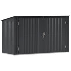 Outsunny 7.6' x 3.4' Garbage Bin Shed for 3 Trash Cans - Dark Grey-Accommodates up to 3 bins, shielding them from harsh weather conditions
