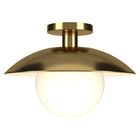 Hudson&Canal Alvia 14.5" Wide Semi Flush Mount with Metal/Glass Shade - Brass/White-Paired with a white milk glass globe shade