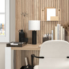 Hudson&Canal York 16" Tall Table Lamp with Fabric Shade - Blackened Bronze/White-Rated for one 40W incandescent bulb - 9W LED bulb, 13W fluorescent (CFL) bulb, or 9W self-ballasted LED bulb, E26-base, type G or T bulb, Bulb not included