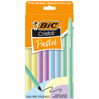 BIC Cristal Xtra Smooth Pastel Ballpoint Stick Pens - 1.0 mm - Black Ink - 8 Pack-What's included: One pack of eight (8) BIC Cristal black ink ballpoint pens in soft pastel coloured barrels