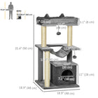PawHut 39.25" Multi-Level Cat Tree Tower with Scratching Post - Grey-A condo provide a hideaway for your cat to enjoy privacy 