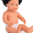 Miniland Anatomically Correct 15" Baby Doll - Caucasian Boy - Curly Black Hair (Polybag)-15" tall baby doll made in Spain