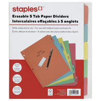 Staples Write and Eraser Paper Dividers - 5 Tab - Large Coloured-Bright coloured paper divider sets