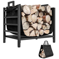 Outsunny 19" Firewood Rack Outdoor with Carrier - Metal Wood Storage Holder-Compact storage size, keeping organized and saving space