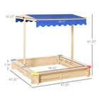 Outsunny Kids Square Wooden Sandbox with Cover - 47" x 47" - Natural-This sand pit for kids is made with solid and certificated fir wood for a stable playing area 