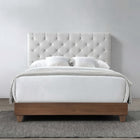 Modway Rhiannon Diamond Tufted Upholstered Fabric Queen Bed - Walnut Beige-Dense Foam Padding