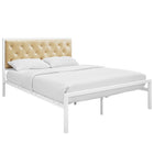 Modway Mia Vinyl Queen Bed - White Champagne-Powder-coated steel frame