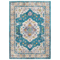 Modway Success Anisah Distressed Floral Vintage Medallion Area Rug - 4 ft W x 6 ft L - Blue Ivory Yellow Orange-Distressed Vintage Floral Vintage Medallion Area Rug