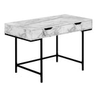 Monarch Specialties 7558 48" Computer Desk - White Marble-Look/Black Metal-Computer desk in a white marble-look finish with 2 storage drawers featuring wide, cutout handles and metal drawer slides