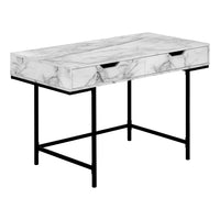 Monarch Specialties 7558 48" Computer Desk - White Marble-Look/Black Metal-Computer desk in a white marble-look finish with 2 storage drawers featuring wide, cutout handles and metal drawer slides