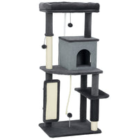 PawHut 52" Cat Tree with Scratching Posts, Bed and Condo - Dark Grey-Activity play center keeps cats entertained and active 
