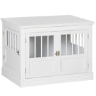 PawHut 31" Dog Crate End Table with Three Doors - White-Dual-purpose design serves as furniture and a pet crate 