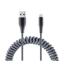 LOGiiX Piston Connect Coil USB-A to Lightning - Grey-Extendable 1.8m (~5.9ft) coil cable for charging Lightning devices via USBA