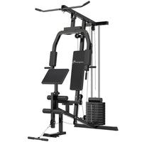 Soozier Multifunction Home Gym Equipment - Strength Training Workout Station with 100 lb Weight Stack for Lat Pulldown-Made with steel for a stable structure 