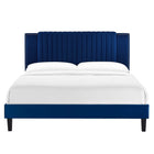 Modway Zahra Channel Tufted Performance Velvet King Platform Bed - Navy-Tapered Black Wood Legs