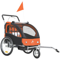 Aosom 2-in-1 Bike Trailer for Kids, Foldable Baby Stroller Carrier - Orange-Robust steel frame keeps the structure stable and secure 