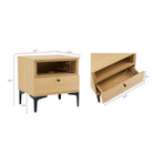 Manhattan Comfort Amara 19.7" Modern Nightstand - Natural Oak-Features Internal Framed Open Cubby with Black Metal Legs for Design and Durability