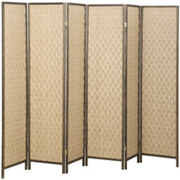 HOMCOM 6 Panel Handwoven Freestanding Room Divider for Bedroom - Brown-Provides privacy while allowing light and air to flow through with its unique weave.
