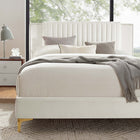 Modway Zahra Channel Tufted Performance Velvet Queen Platform Bed with Gold Metal Legs - White-Wood Slat Support System